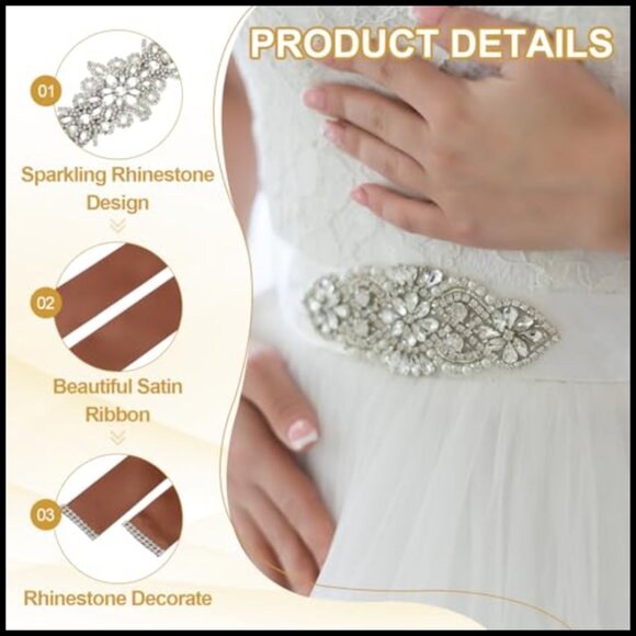 Sparkly Crystal Rhinestone Bridal Belt Sash for Wedding Dress main image 5